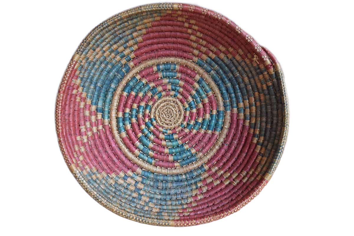 Large Red, Tan and Green Coil Weave Basket (Pickup Only)