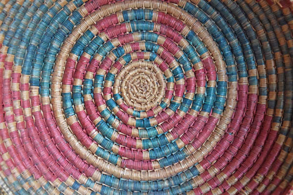 Large Red, Tan and Green Coil Weave Basket (Pickup Only)