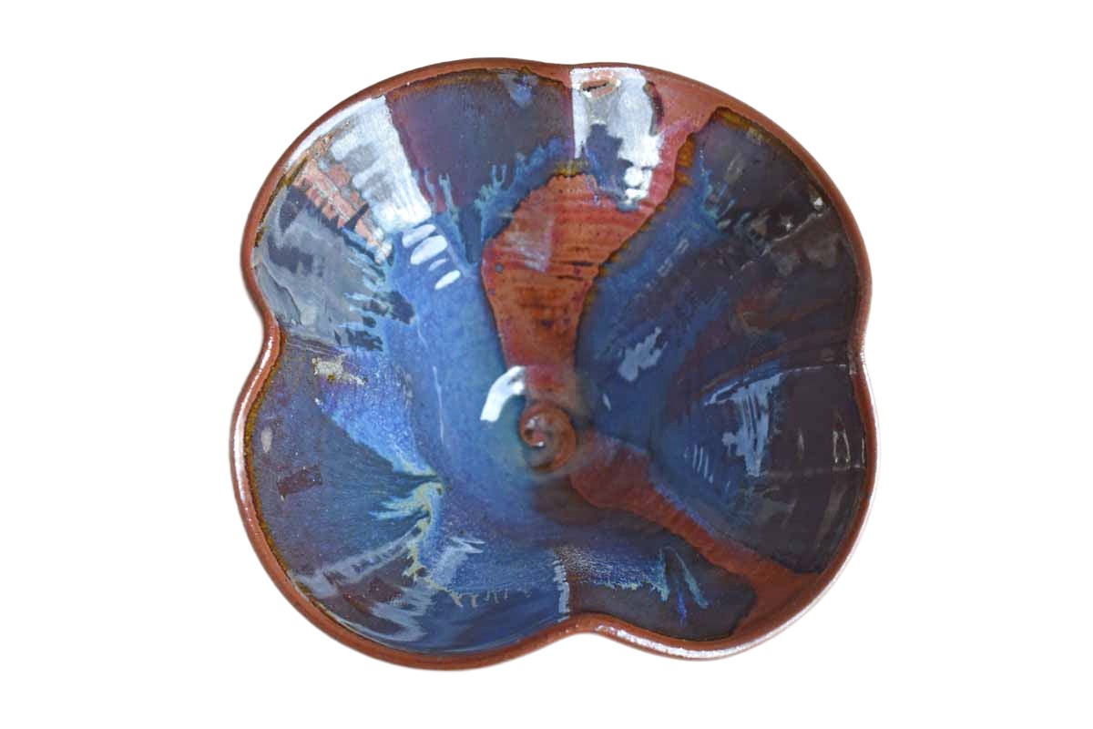 Conical Stoneware Bowl with Earthy Blue and Ochre Glazes