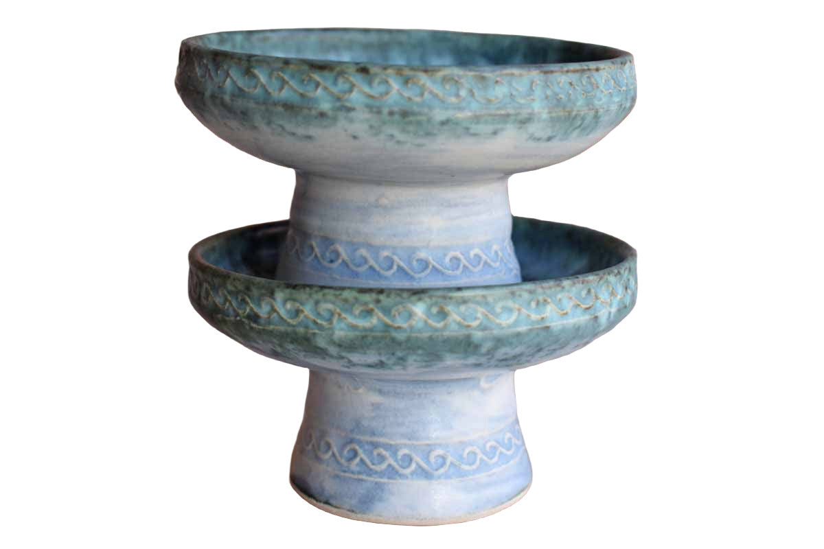 Conwy Pottery (North Wales) Candlesticks with Celtic Designs, A Pair