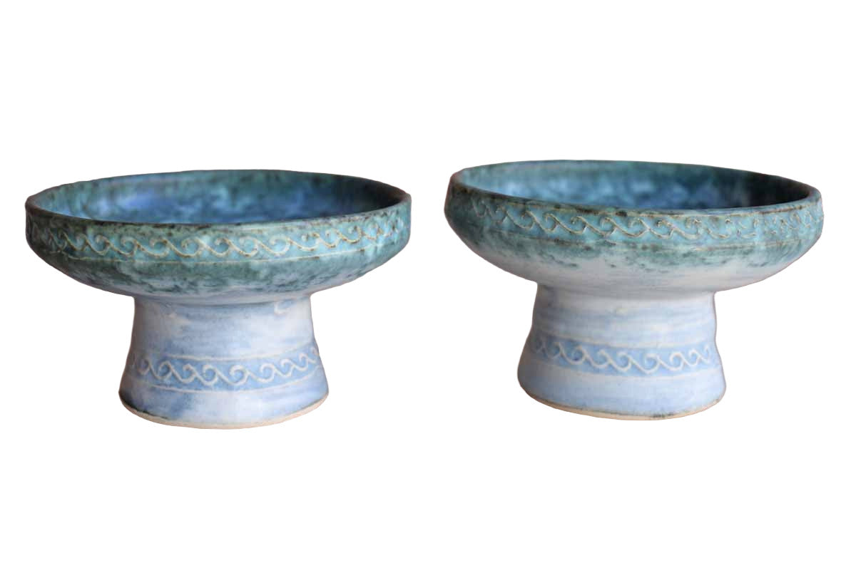 Conwy Pottery (North Wales) Candlesticks with Celtic Designs, A Pair