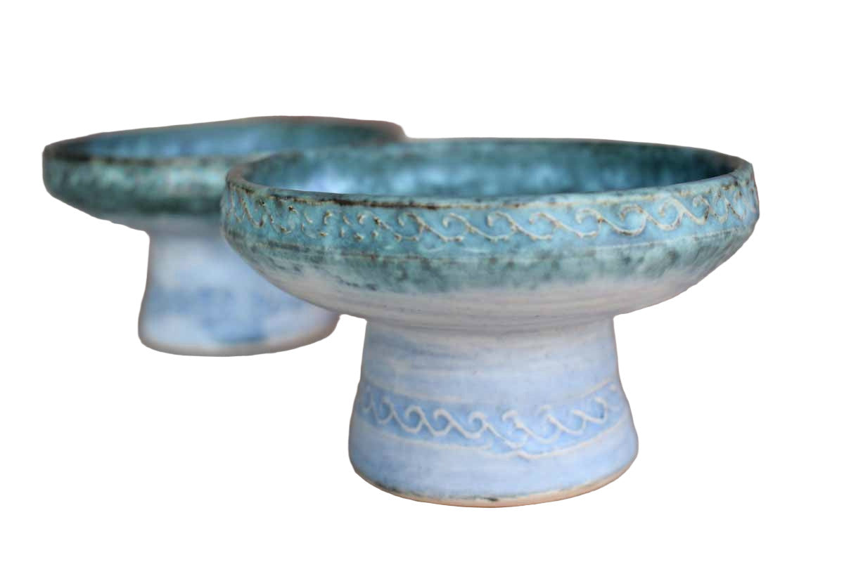 Conwy Pottery (North Wales) Candlesticks with Celtic Designs, A Pair