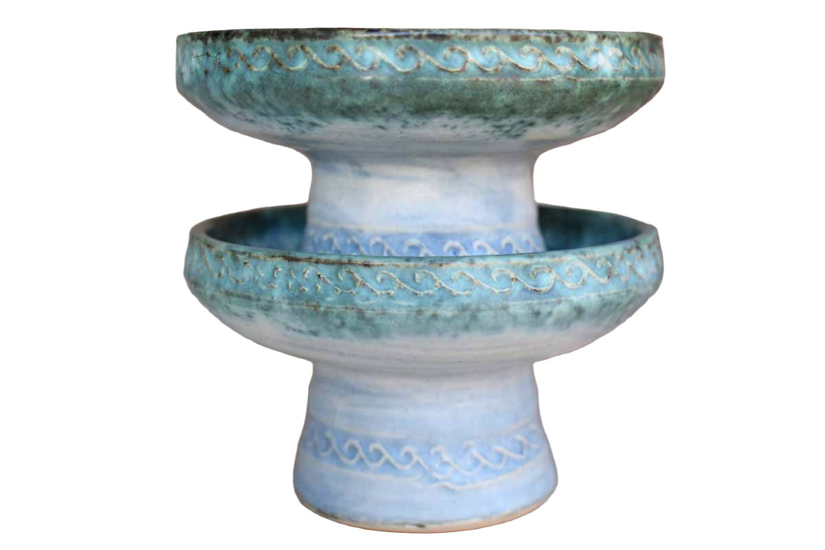 Conwy Pottery (North Wales) Candlesticks with Celtic Designs, A Pair