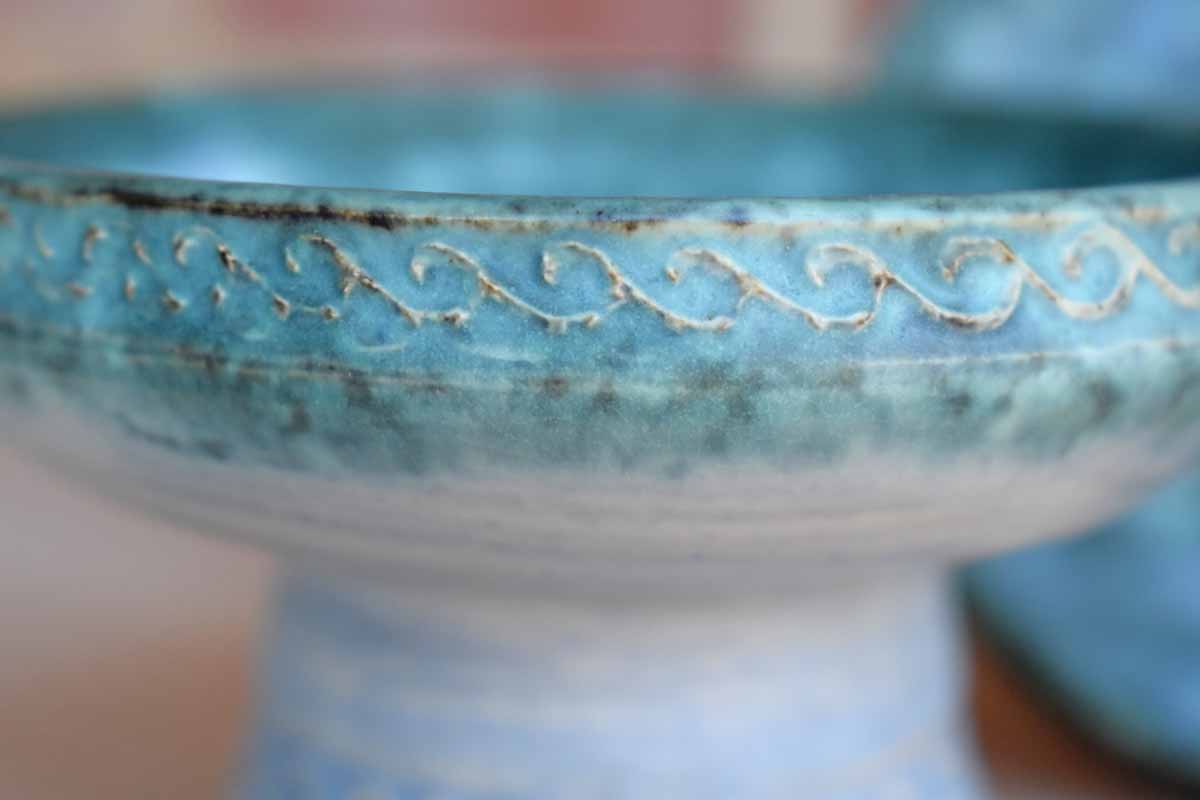 Conwy Pottery (North Wales) Candlesticks with Celtic Designs, A Pair