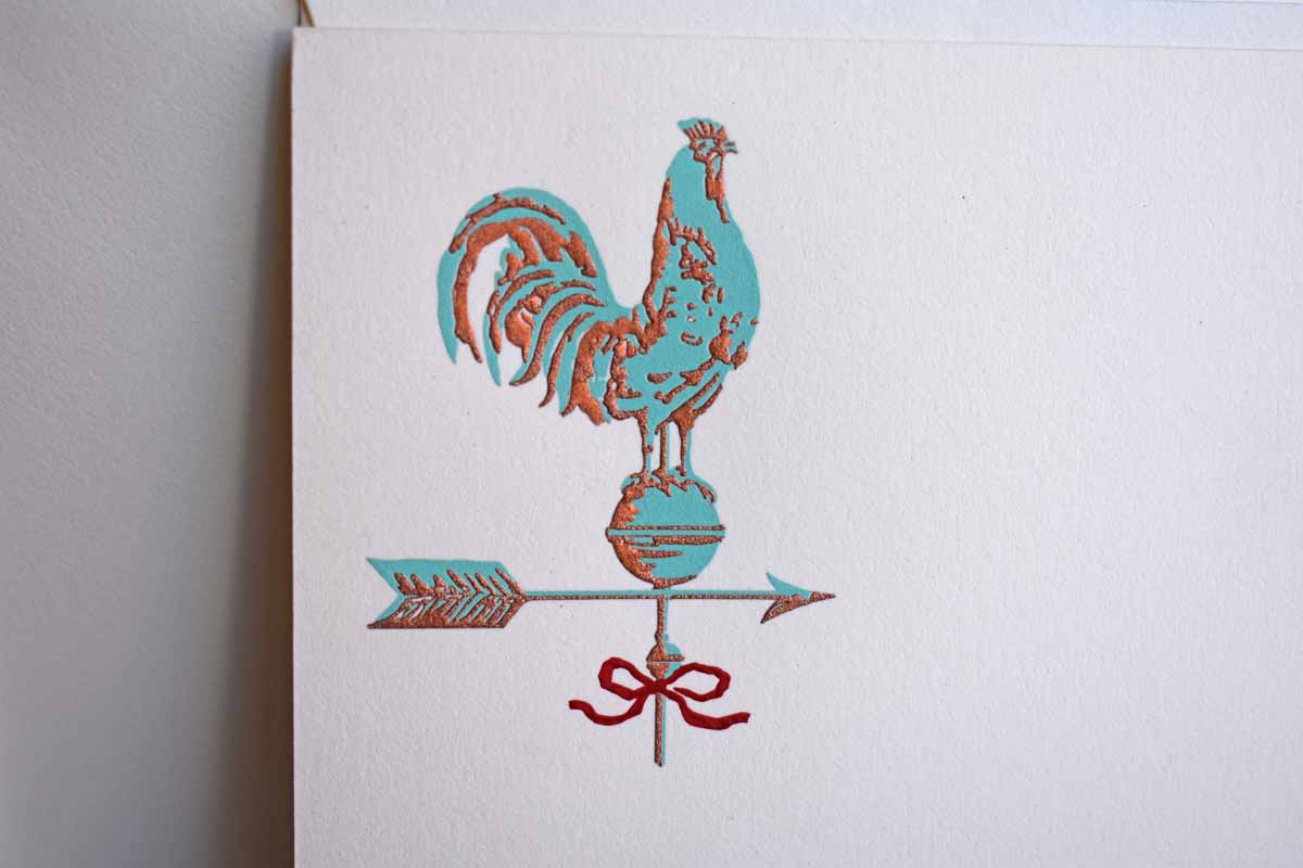 Crane & Co. (Massachusetts, USA) 20 Rooster on a Weathervane Engraved Cards and Enveloped