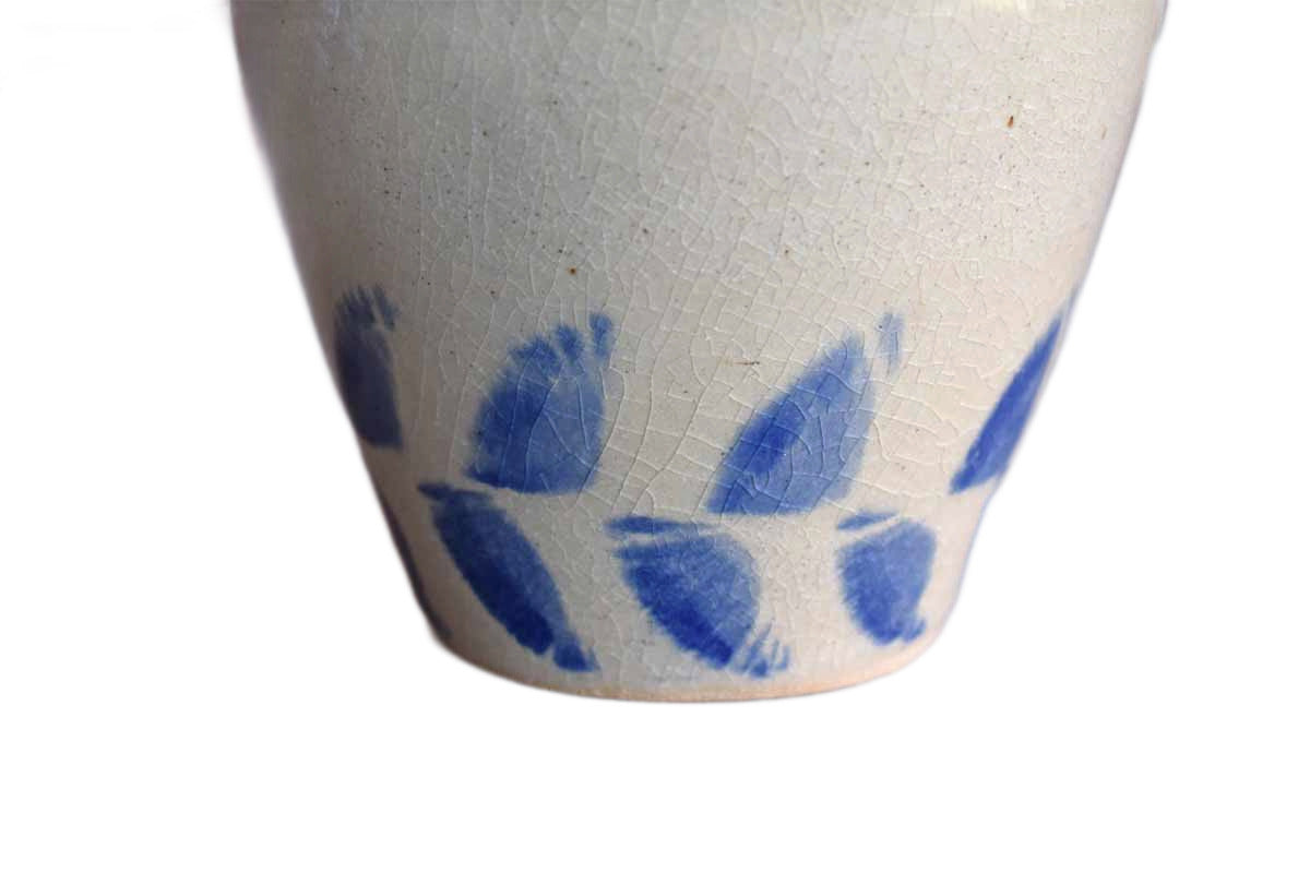 Heavy Crazing Stoneware Vase with Blue Accents