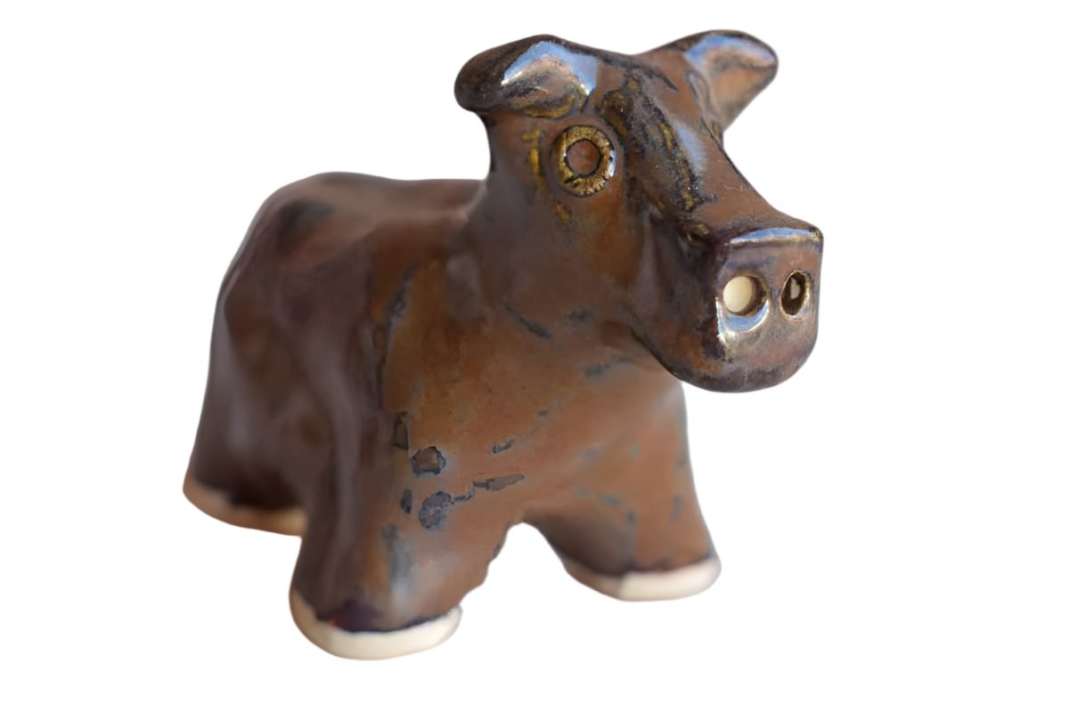 Little Ceramic Brown Cow Figurine