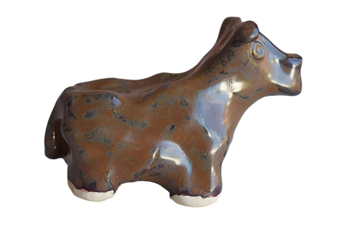 Little Ceramic Brown Cow Figurine