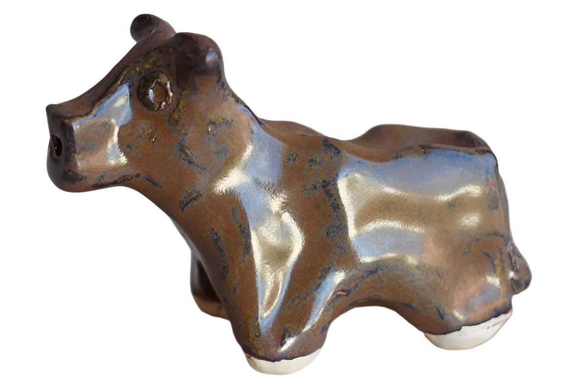 Little Ceramic Brown Cow Figurine