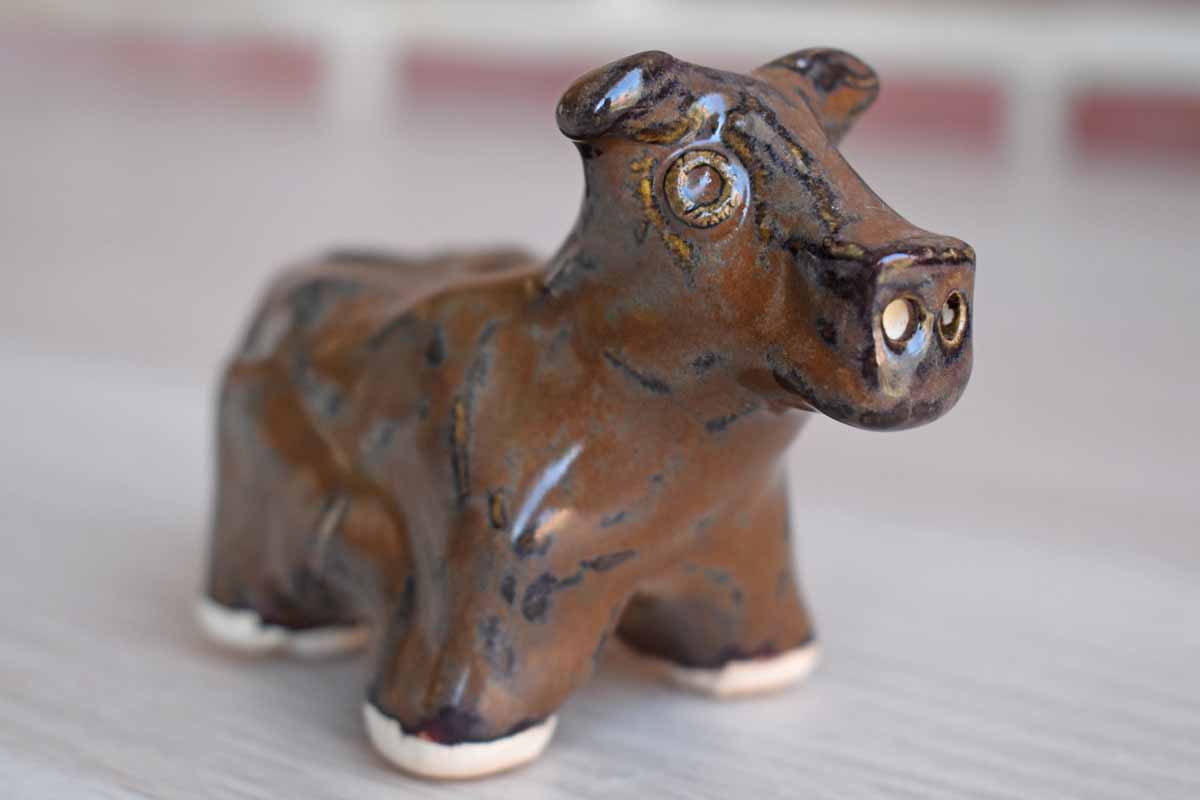 Little Ceramic Brown Cow Figurine