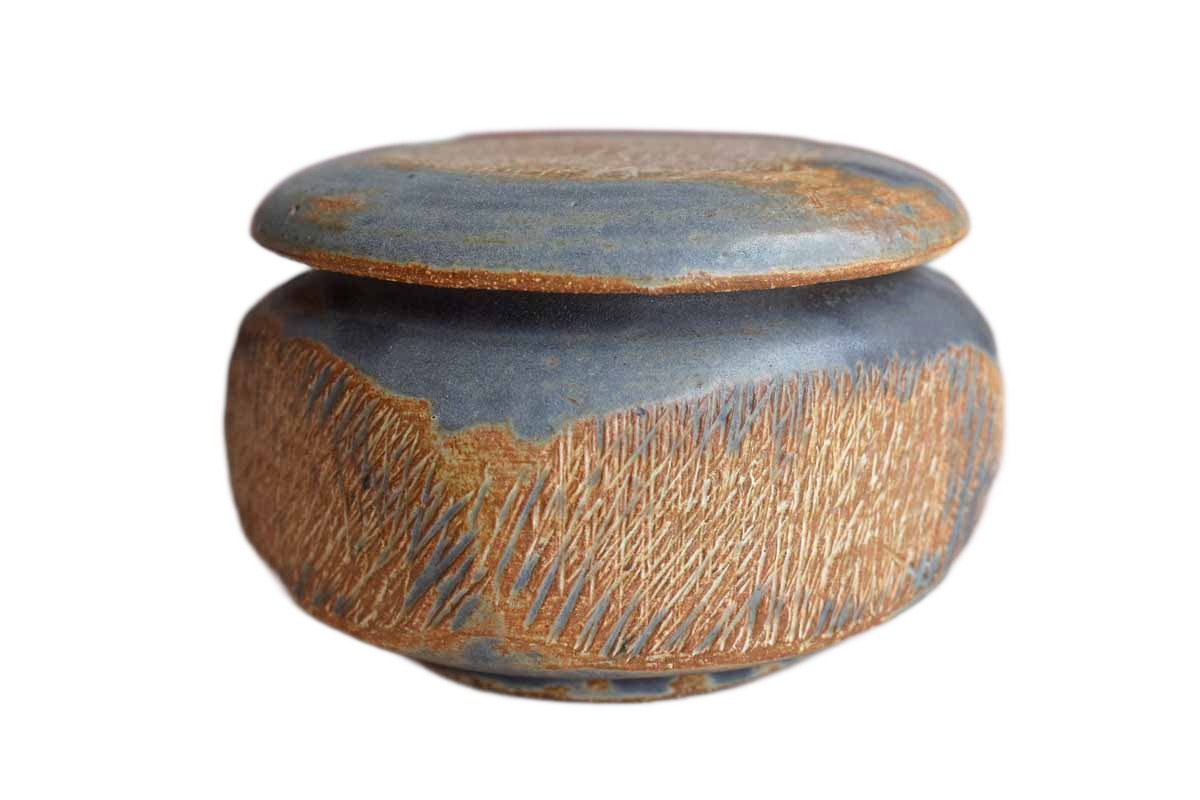 Handmade Stoneware Box with Little Slash Marks