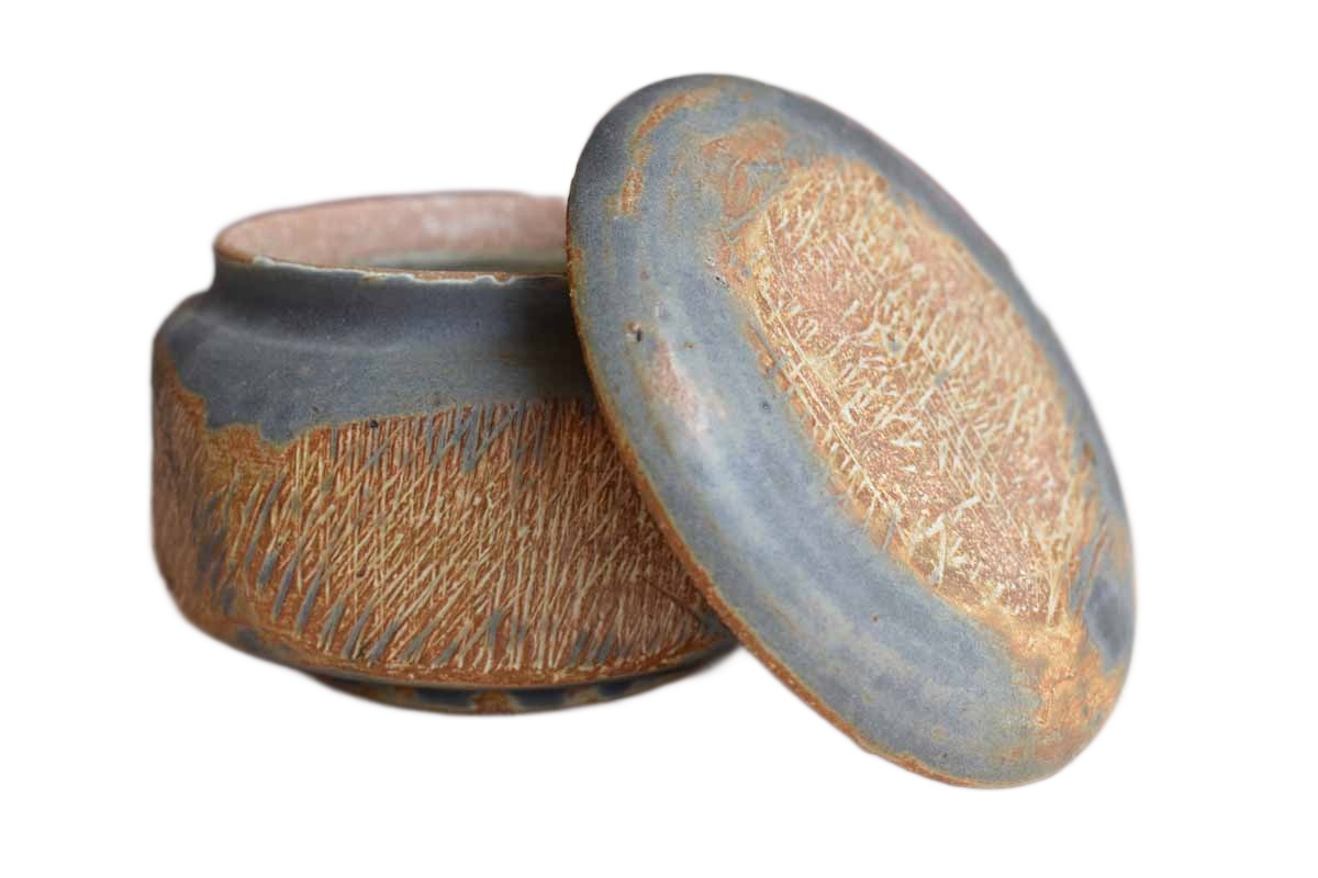 Handmade Stoneware Box with Little Slash Marks