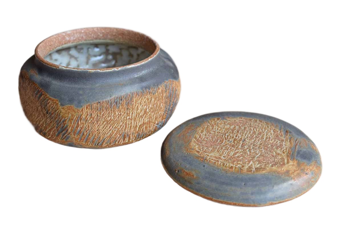 Handmade Stoneware Box with Little Slash Marks