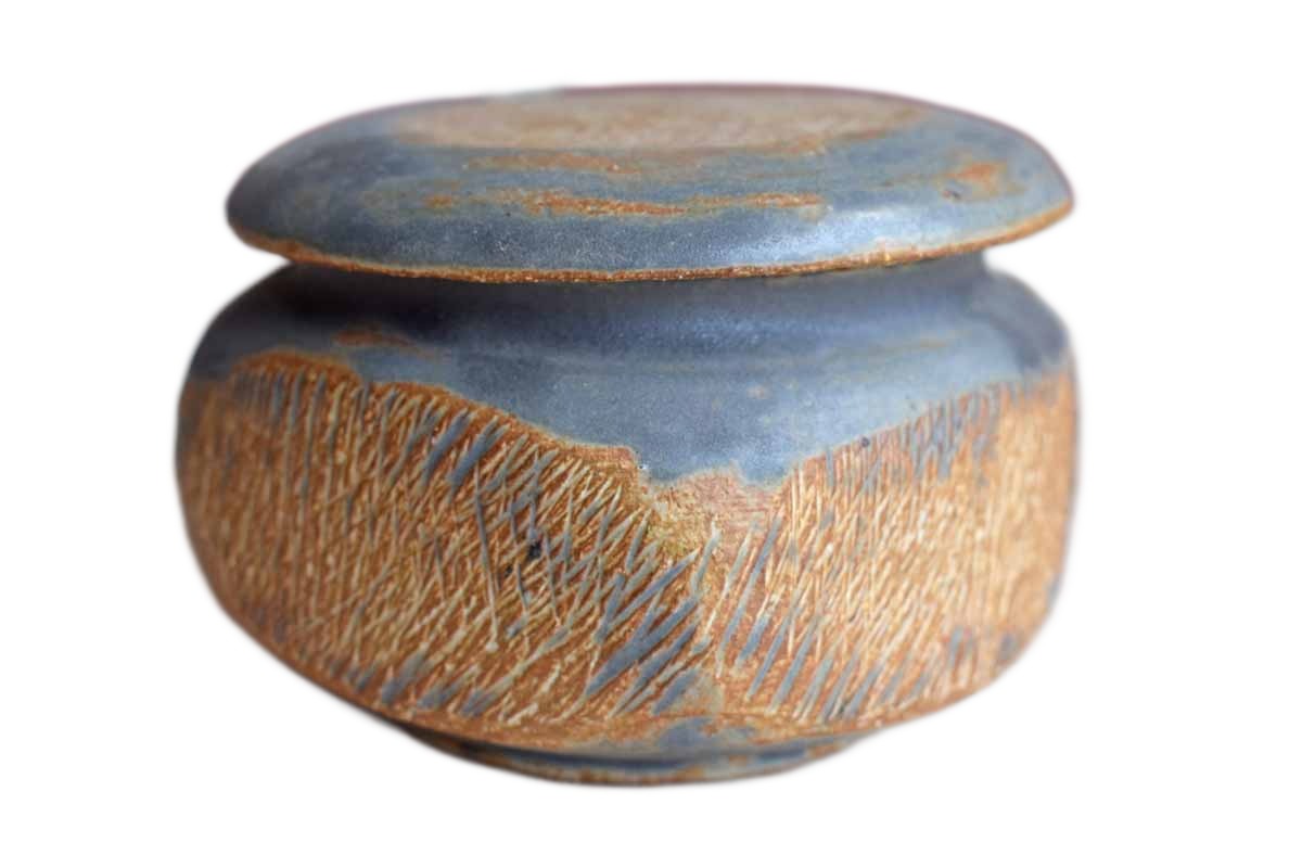 Handmade Stoneware Box with Little Slash Marks