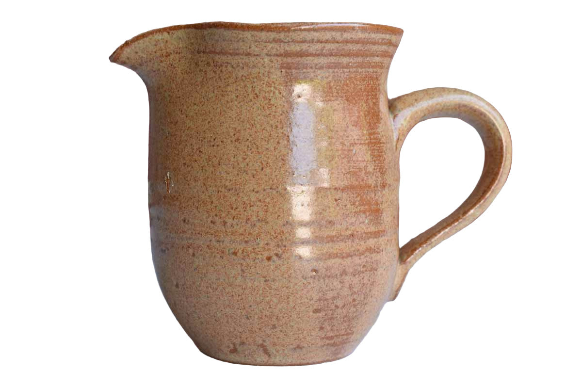 Small Stoneware Handled Pitcher with Blue Woman on Front