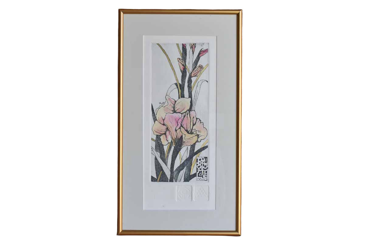 Print of Pink, Black and Gold Flower Titled "To Show You My Love"
