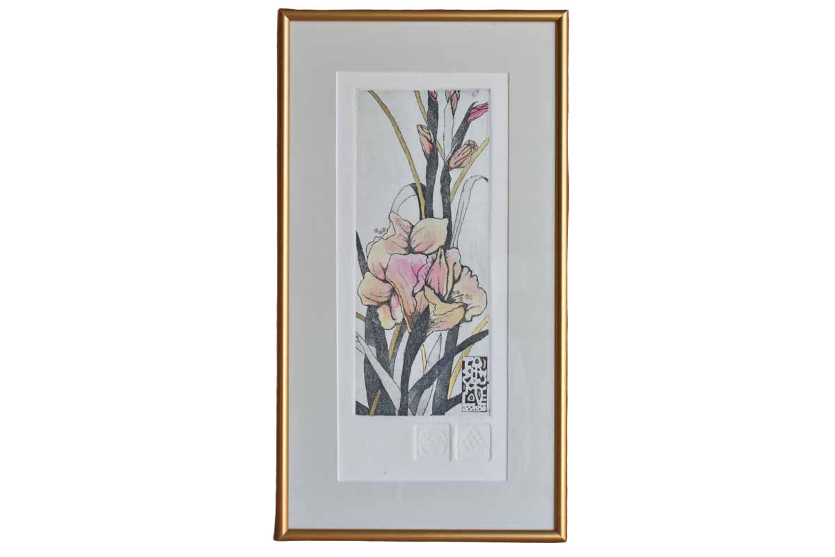 Print of Pink, Black and Gold Flower Titled "To Show You My Love"