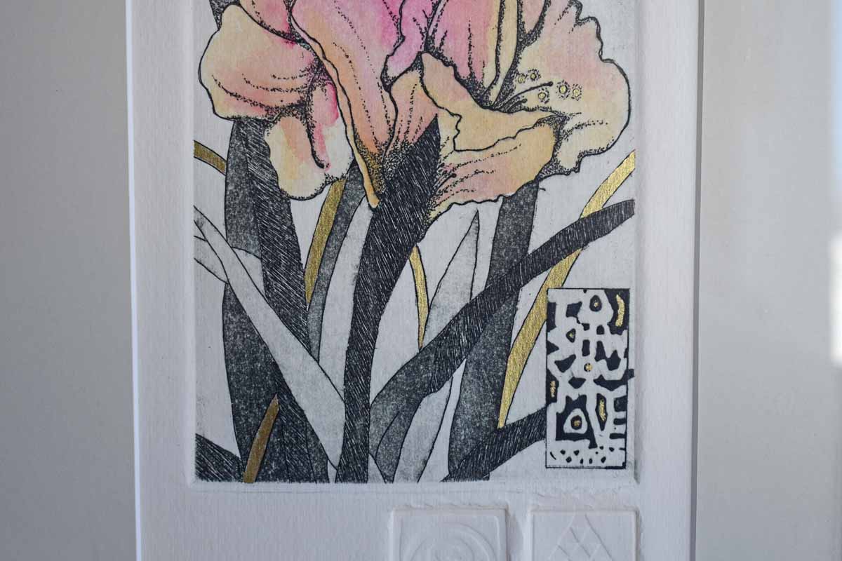 Print of Pink, Black and Gold Flower Titled "To Show You My Love"