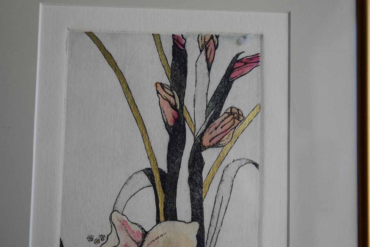 Print of Pink, Black and Gold Flower Titled "To Show You My Love"