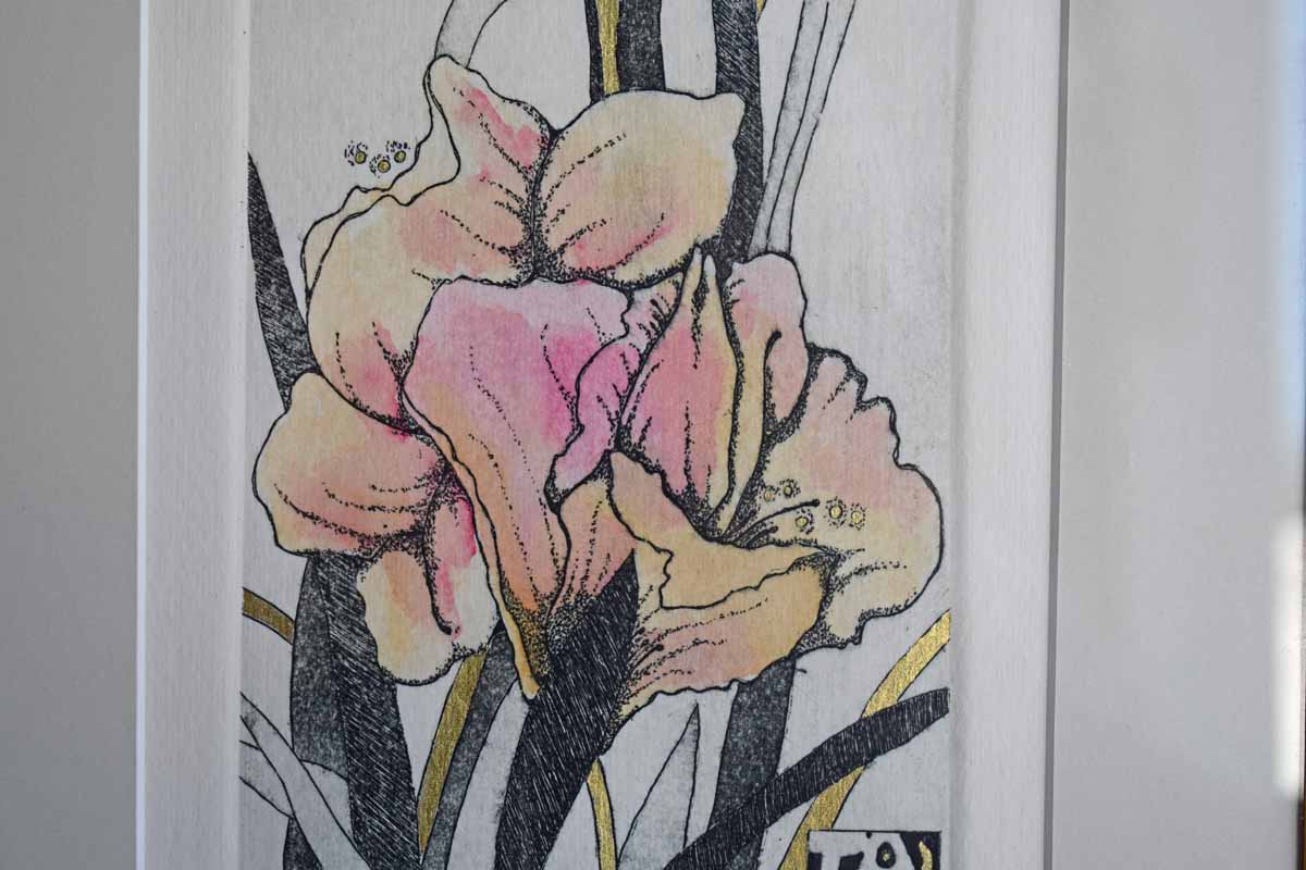 Print of Pink, Black and Gold Flower Titled "To Show You My Love"