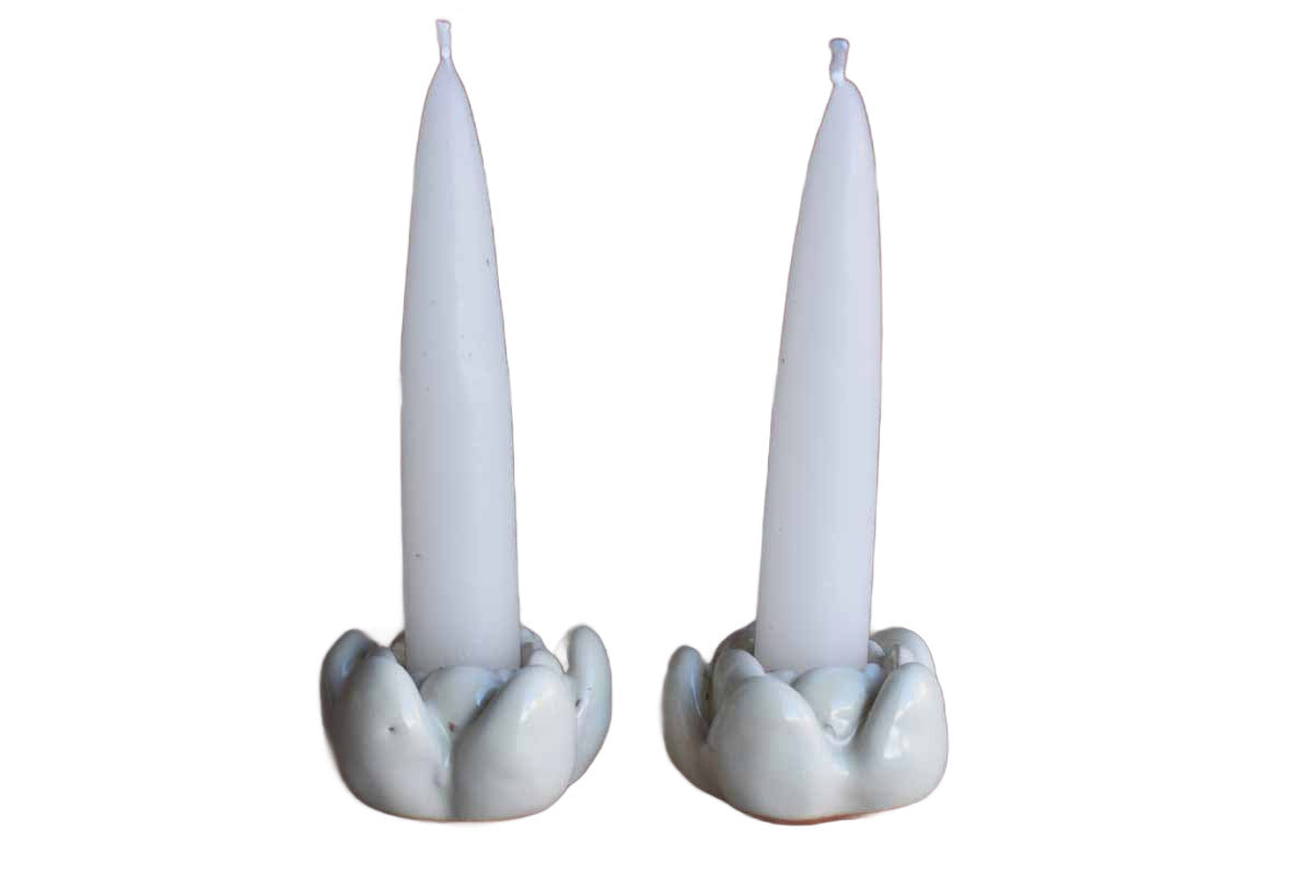 Pair of Little White Flower-Shaped Candle Holders