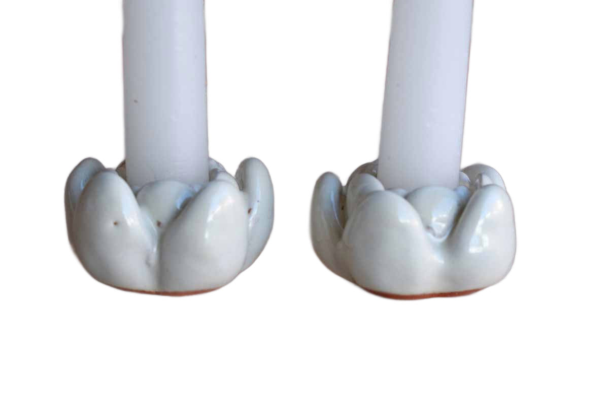 Pair of Little White Flower-Shaped Candle Holders