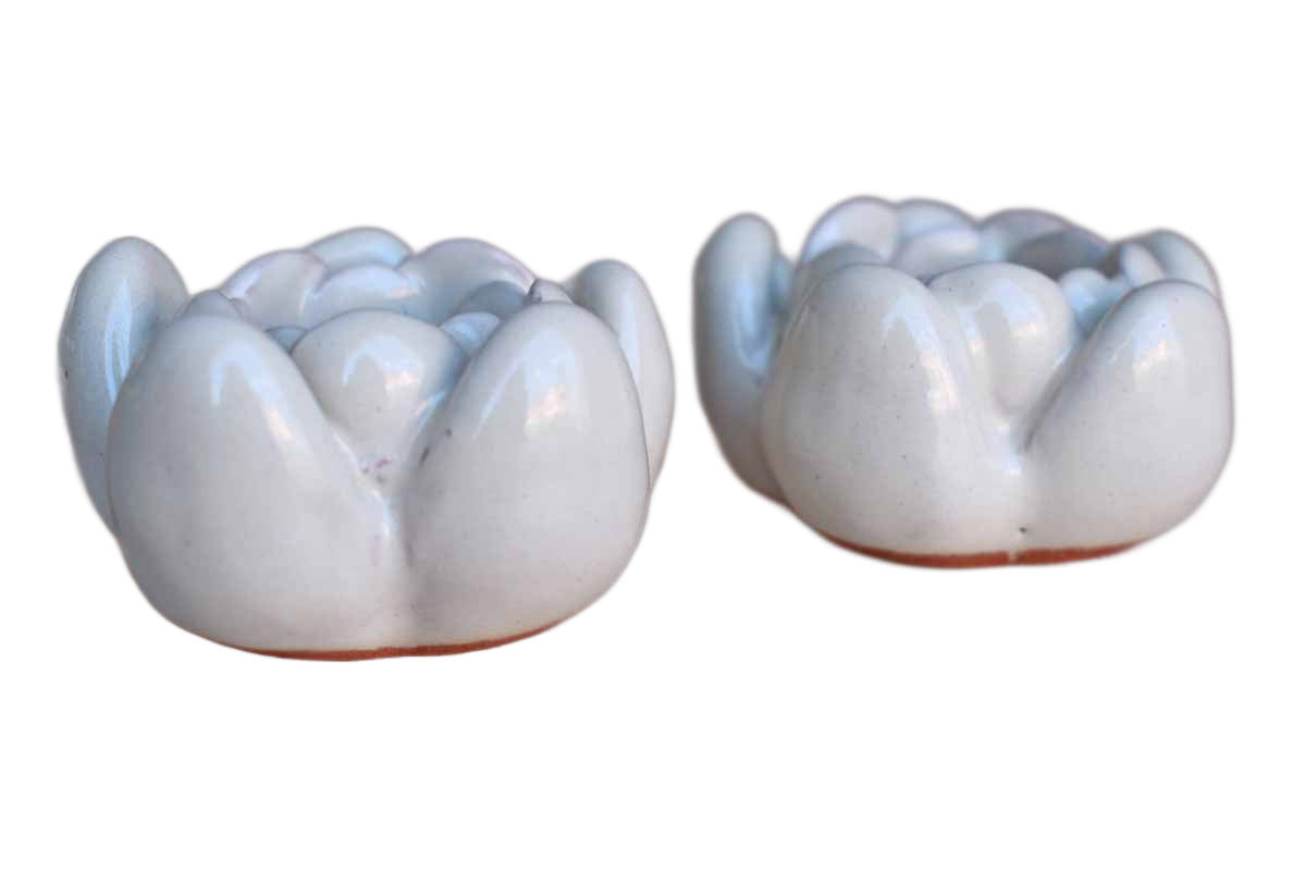 Pair of Little White Flower-Shaped Candle Holders