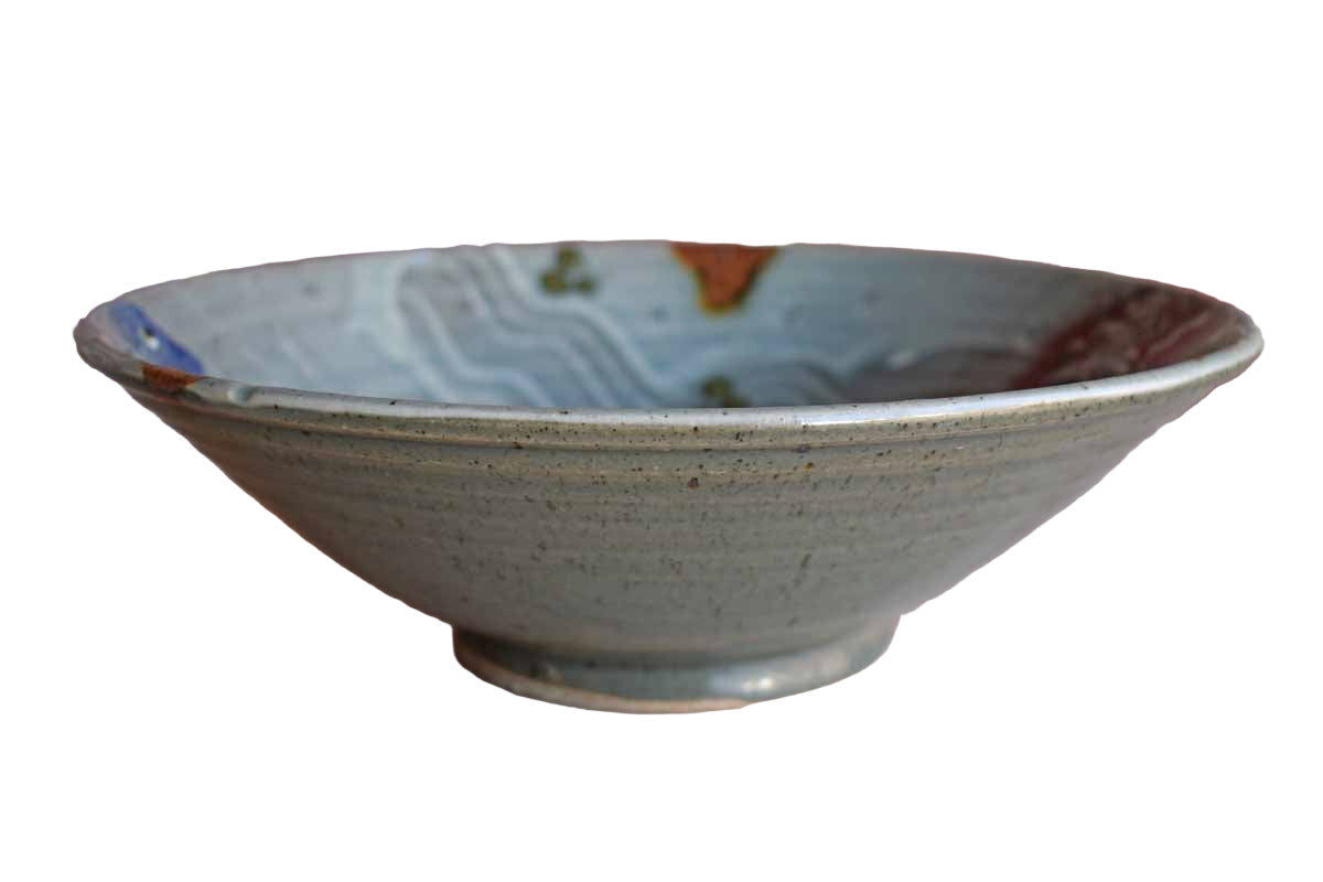 Funky Stoneware Bowl and Tray with Riot of Colors and Patterns