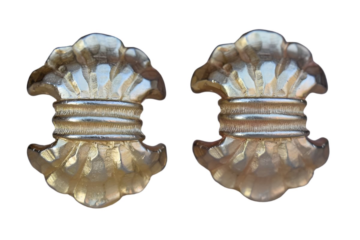 Gold Tone Banded Ribbon-Like Non-Pierced Earrings