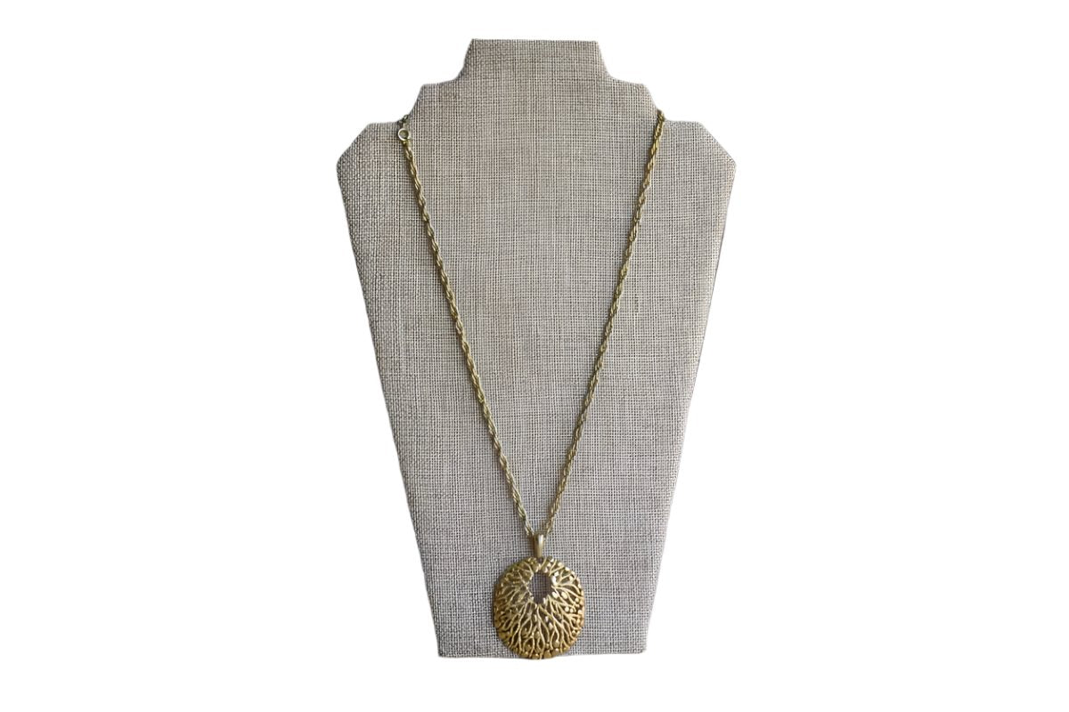 Oval Gold Tone Sea-Inspired Pendant on Thick Chain