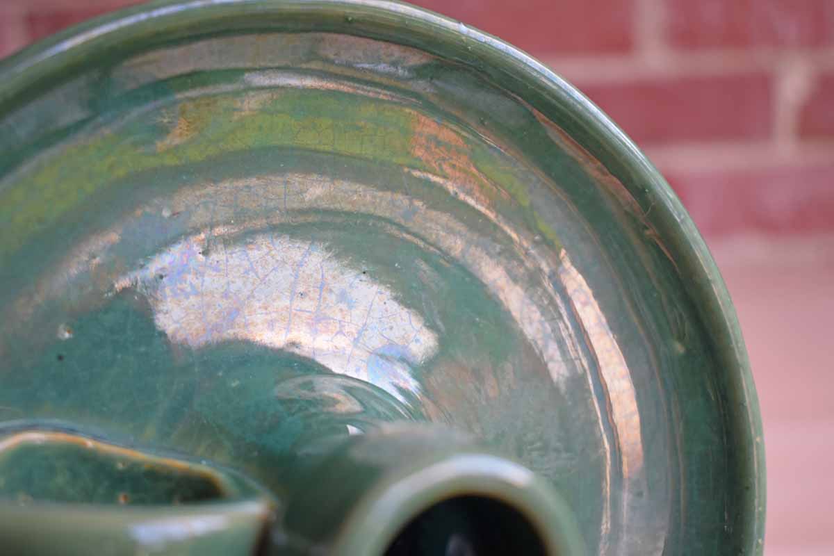 Pair of Handmade Green Ceramic Chambersticks