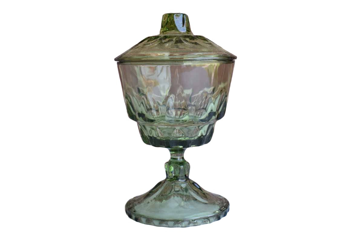 Hazel Atlas Glass Company (West Virginia, USA) Reflection Green Lidded Candy Dish