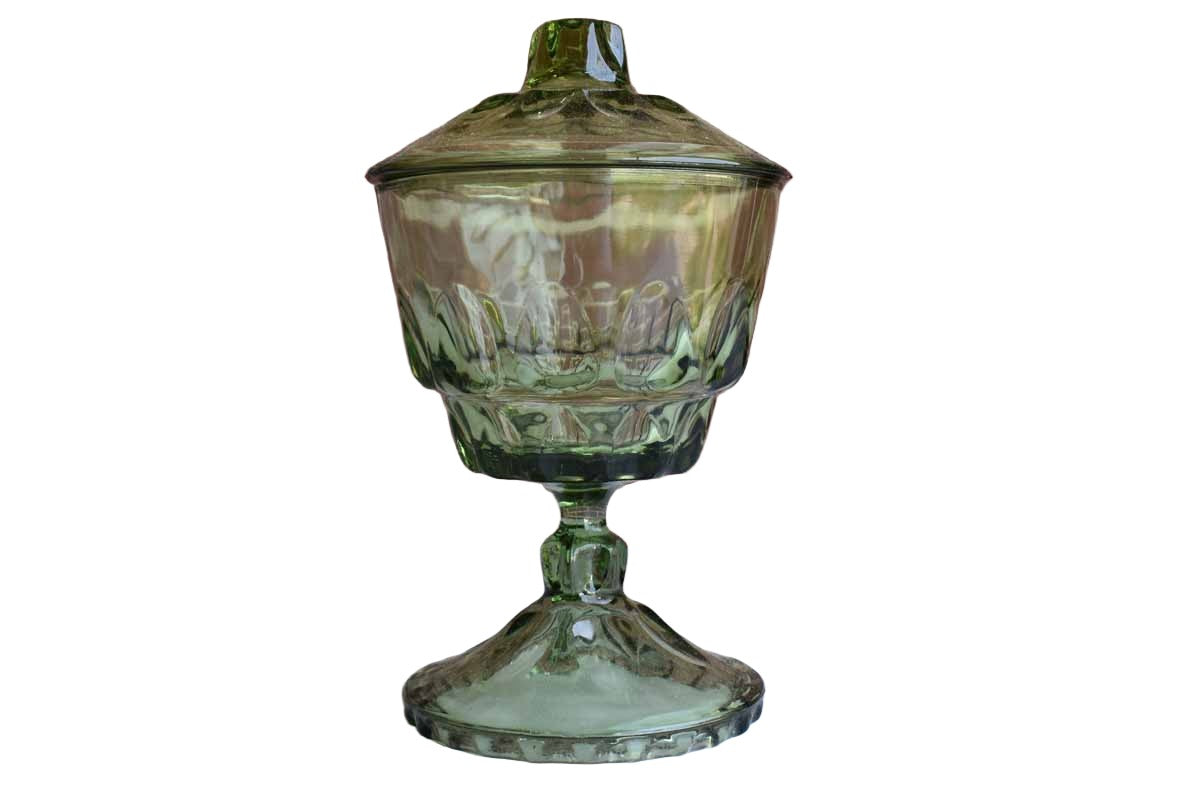 Hazel Atlas Glass Company (West Virginia, USA) Reflection Green Lidded Candy Dish