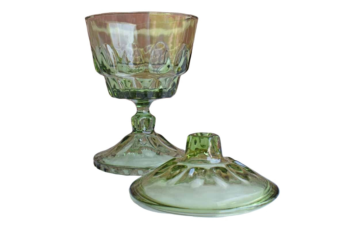 Hazel Atlas Glass Company (West Virginia, USA) Reflection Green Lidded Candy Dish