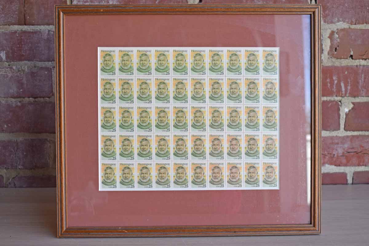 Framed Ernest Hemingway 25-Cent Stamps from the 1989 "Literary Arts" Series from the USPS