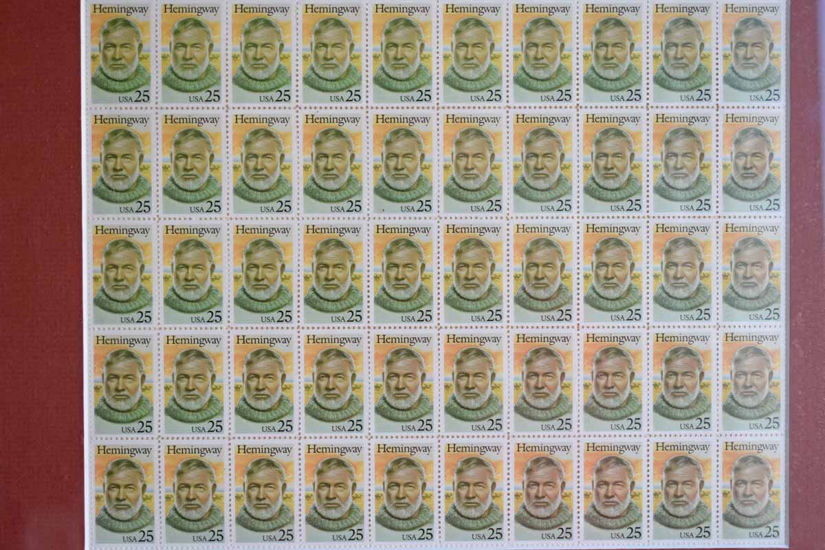 Framed Ernest Hemingway 25-Cent Stamps from the 1989 "Literary Arts" Series from the USPS