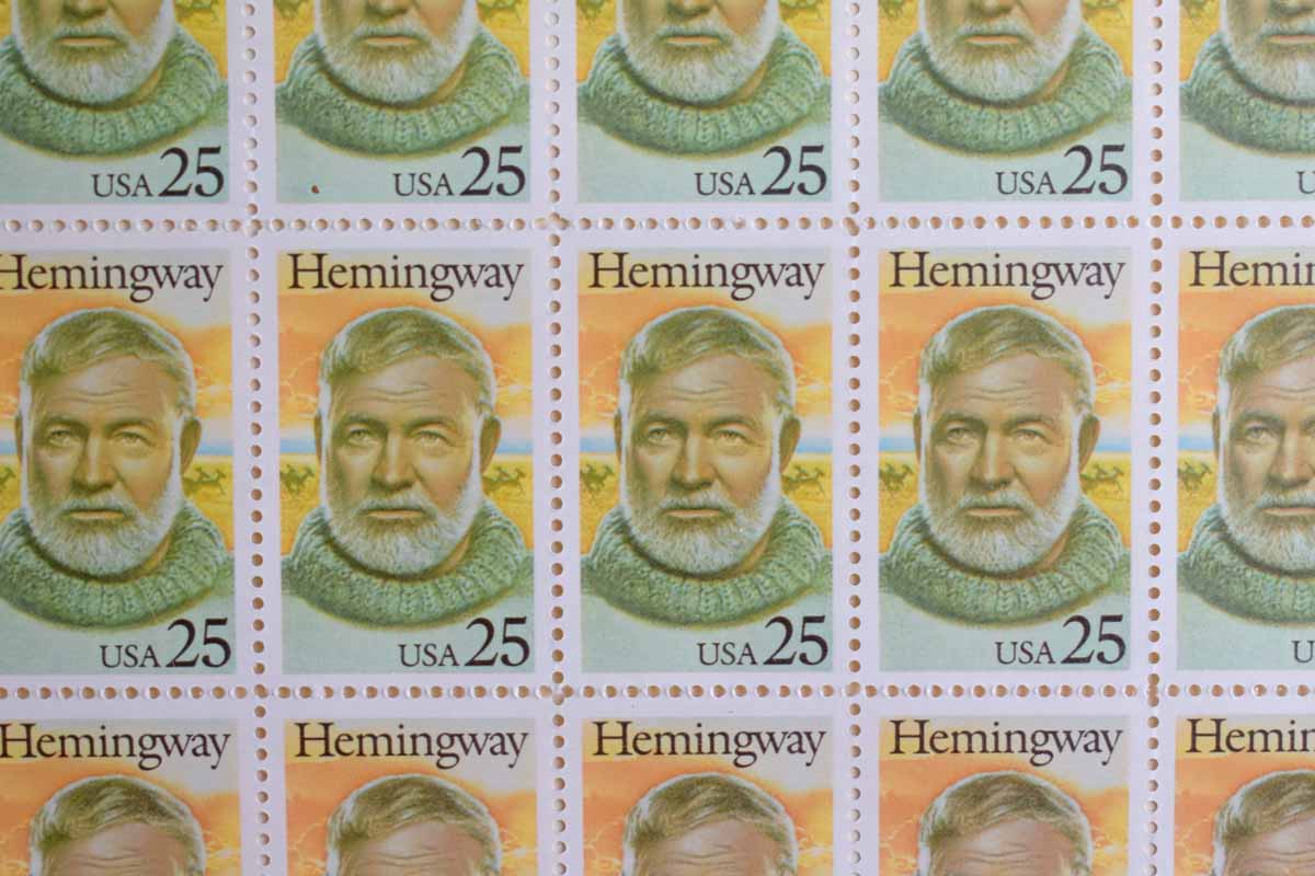Framed Ernest Hemingway 25-Cent Stamps from the 1989 "Literary Arts" Series from the USPS