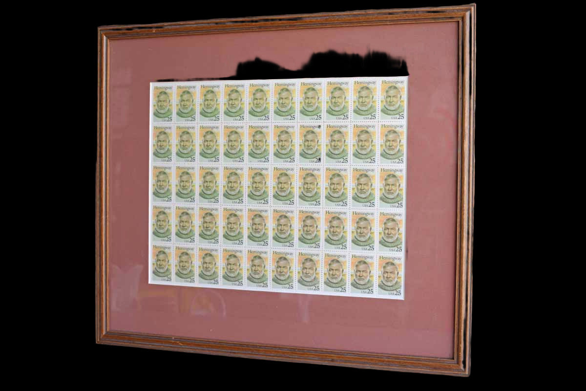 Framed Ernest Hemingway 25-Cent Stamps from the 1989 "Literary Arts" Series from the USPS