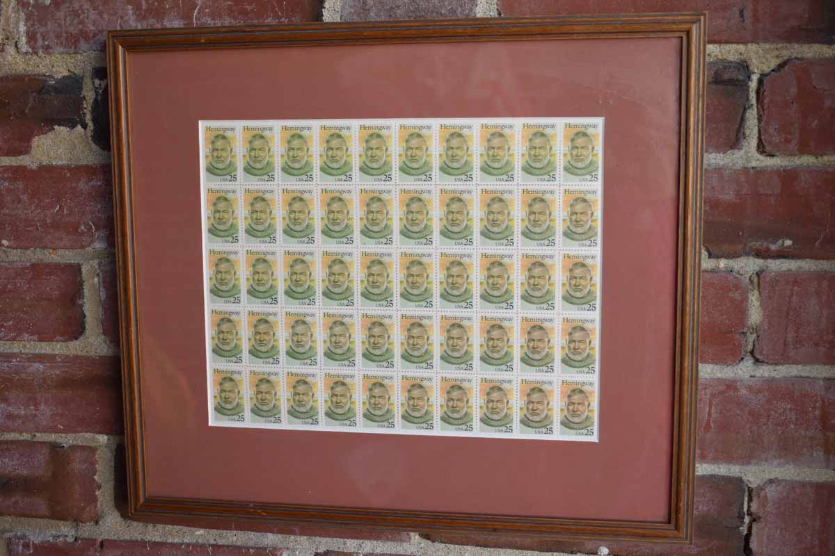 Framed Ernest Hemingway 25-Cent Stamps from the 1989 "Literary Arts" Series from the USPS