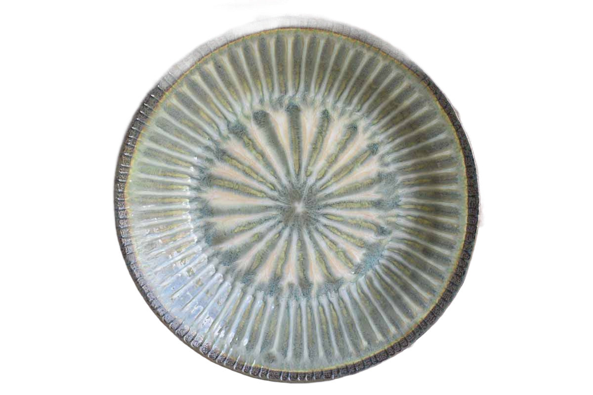 The Good Earth Pottery Large Handmade Stoneware Platter with Teal and Amber Glazes (Pickup Only)