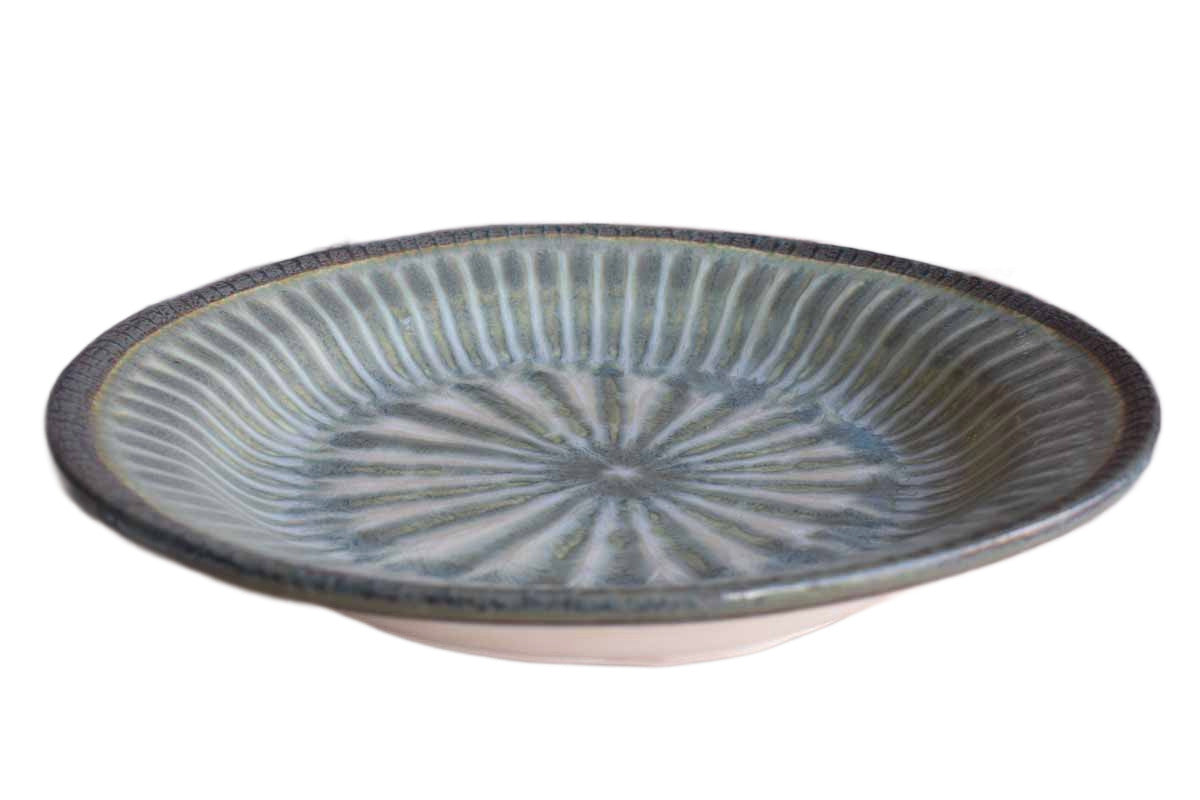 The Good Earth Pottery Large Handmade Stoneware Platter with Teal and Amber Glazes (Pickup Only)