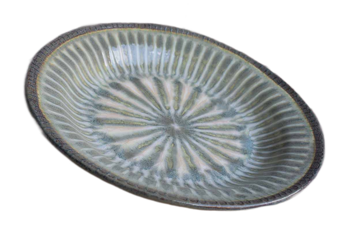 The Good Earth Pottery Large Handmade Stoneware Platter with Teal and Amber Glazes (Pickup Only)