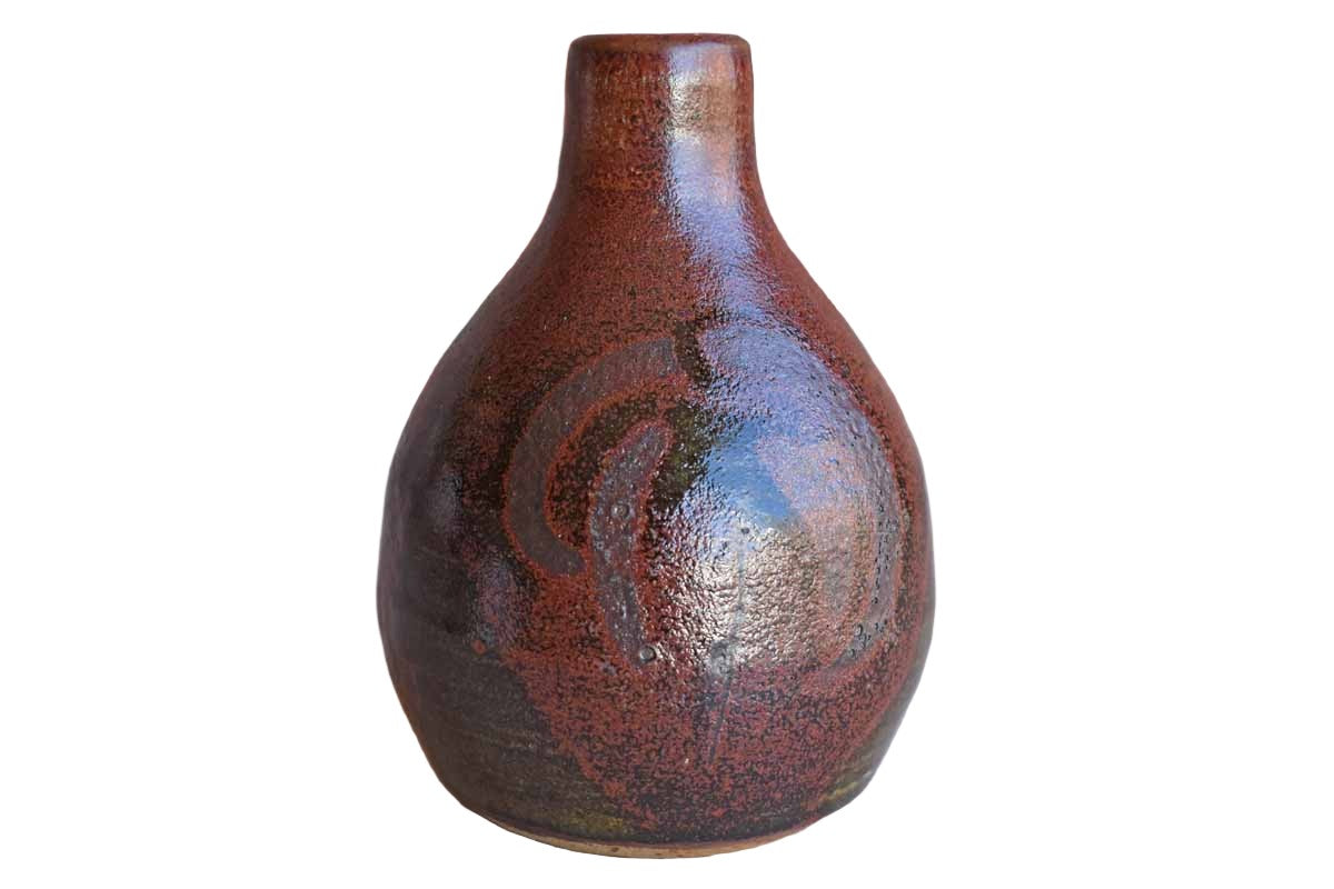 Little Stoneware Lamp Base with Earthy Maroon Glazes
