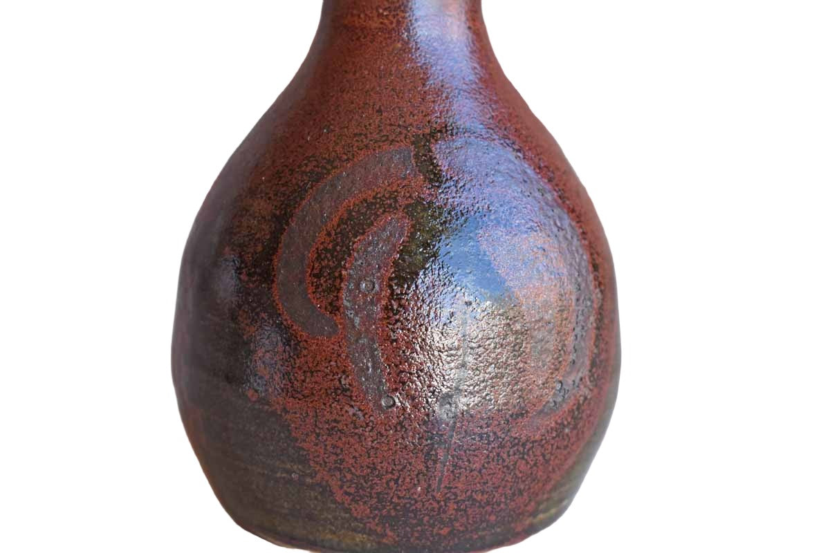 Little Stoneware Lamp Base with Earthy Maroon Glazes