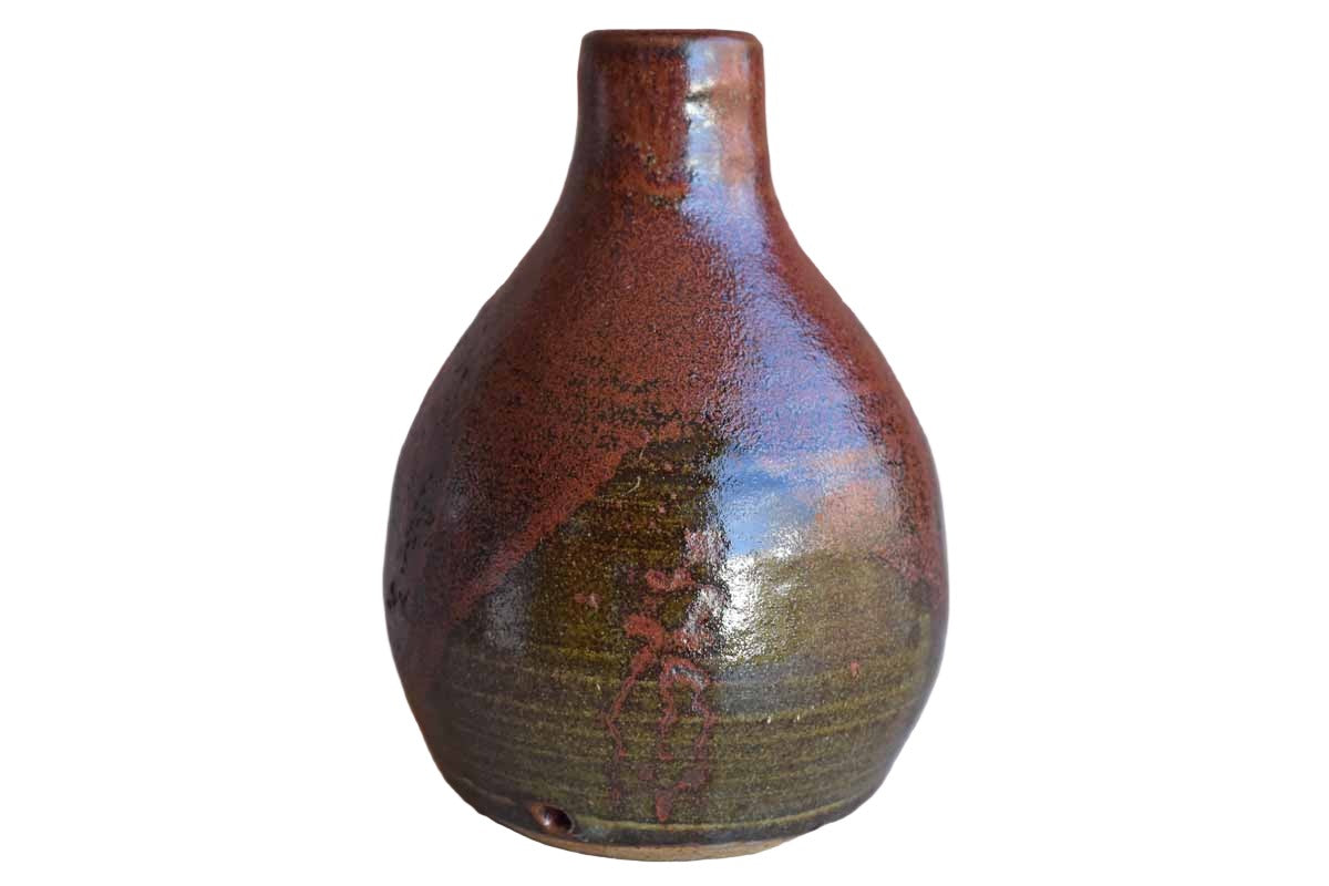 Little Stoneware Lamp Base with Earthy Maroon Glazes