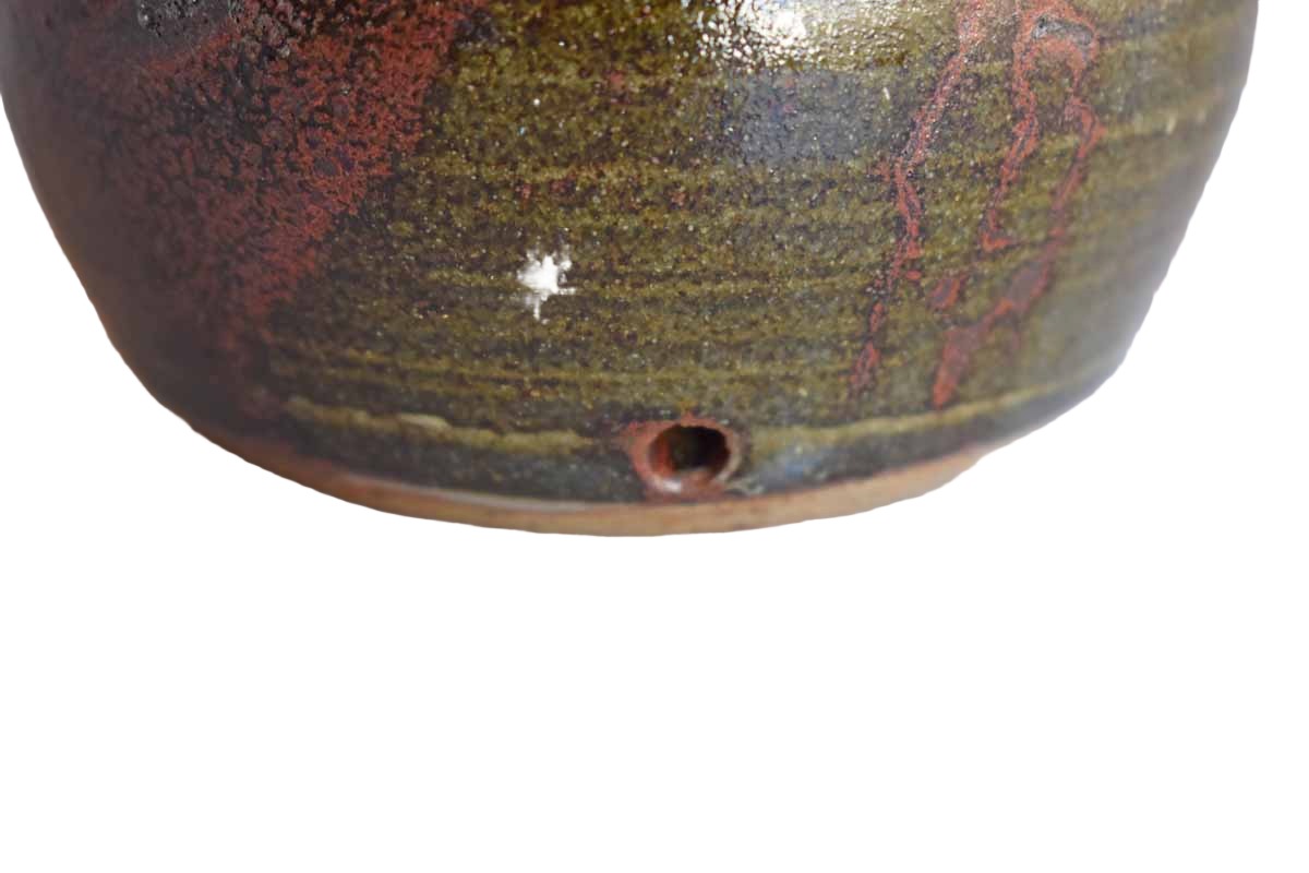 Little Stoneware Lamp Base with Earthy Maroon Glazes