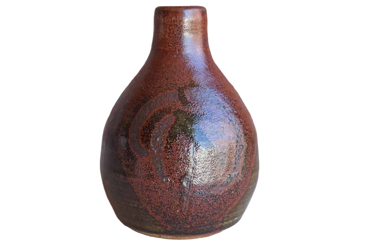 Little Stoneware Lamp Base with Earthy Maroon Glazes
