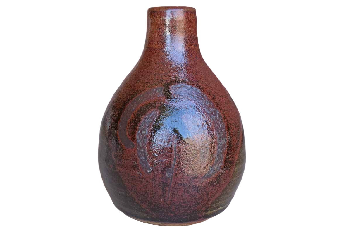 Little Stoneware Lamp Base with Earthy Maroon Glazes