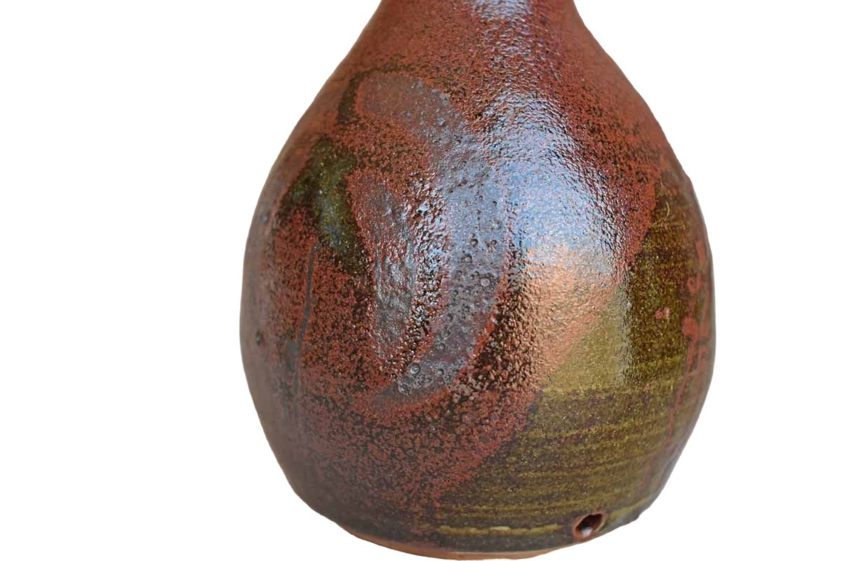 Little Stoneware Lamp Base with Earthy Maroon Glazes