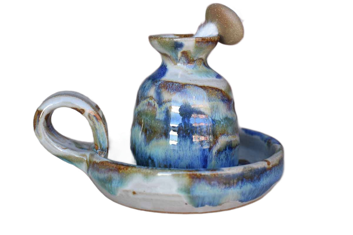 Stoneware Oil Lamp with Colorful Lava Glazes